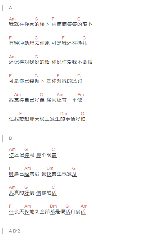 一不小心六线谱c调简单版颜小健吉他新手和弦简谱简易弹唱版c调男生版