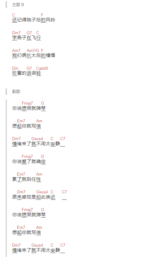 想你就写信吉他谱和弦简谱