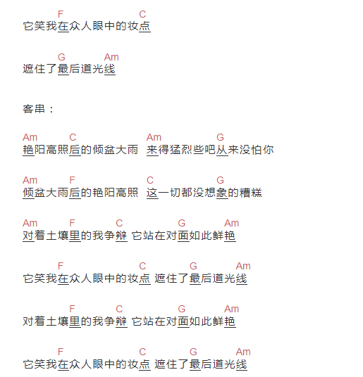 无心斗艳吉他谱和弦简谱