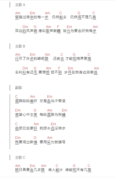 每一步简单c调吉他谱高清版徐小凤简易弹唱版和弦谱女生新手入门国语