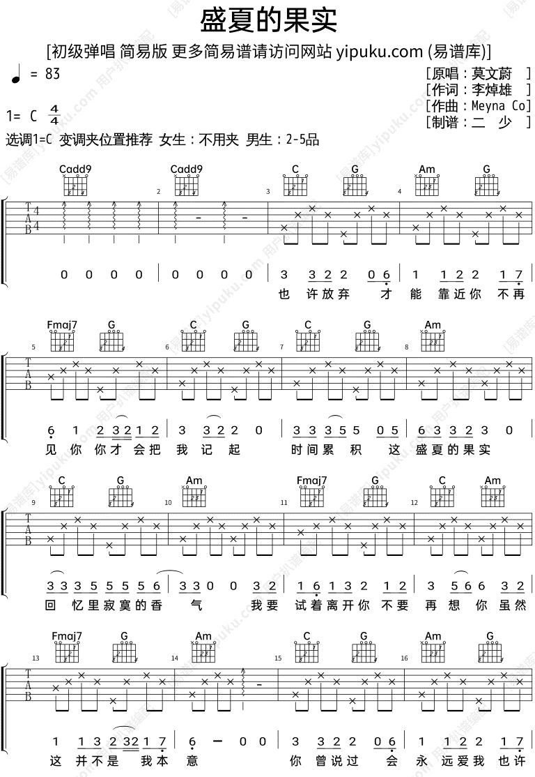 堆积情感f调吉他谱_吉他初学者必练100首