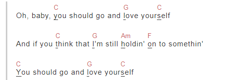 Love Yourself C调吉他谱 Justin Bieber歌谱 新手入门简易弹唱版 纯扫弦有大横按 易谱库