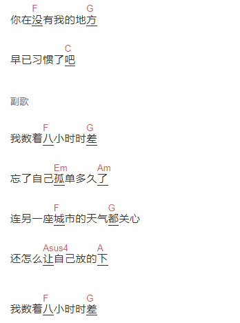 八小时时差 六线标准简谱 C大调热门吉他谱 新手简易版琴谱 郑鱼谱子下载 易谱库