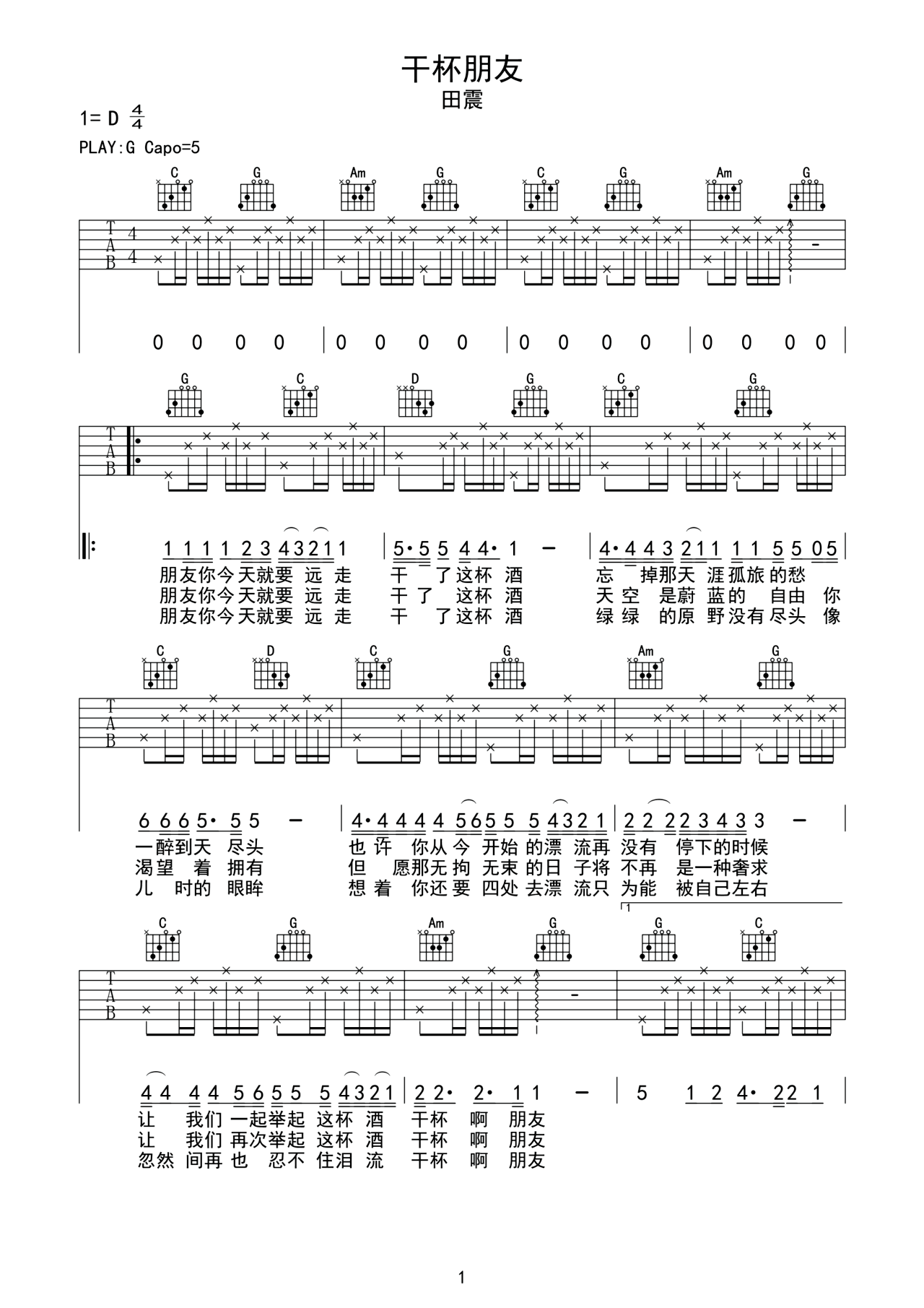 陶喆《普通朋友》吉他谱(F调)-Guitar Music Score - GTP吉他谱