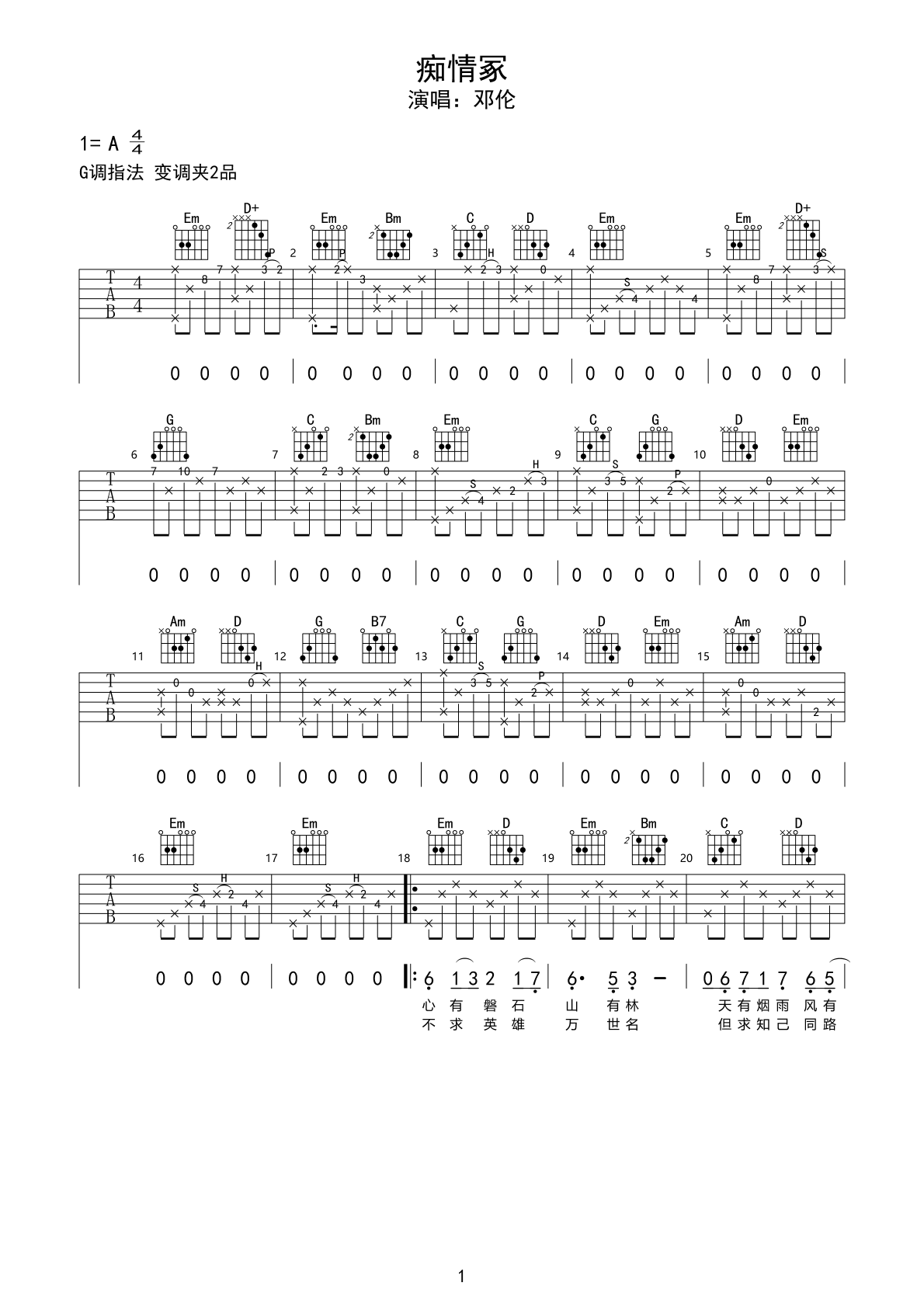 《蒙古人》吉他谱有大横按左手和弦位置怎么按_C调简易版前奏怎么弹_简单吉他谱教学 - 吉他简谱