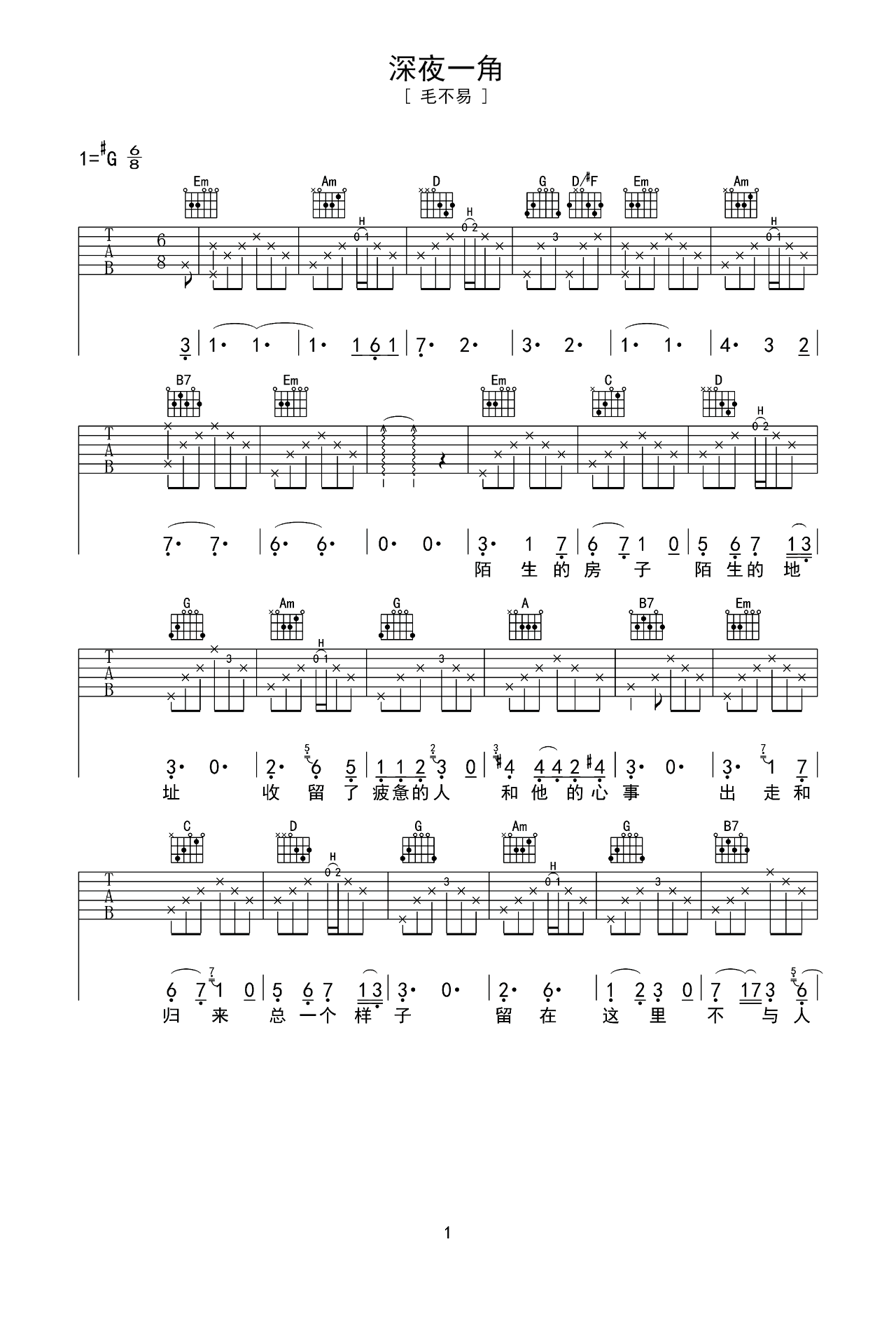 《Simon》副歌扫弦版吉他谱 - 由博文G调六线谱 - 初级高清图片谱 - 拍子4/4拍 - 易谱库