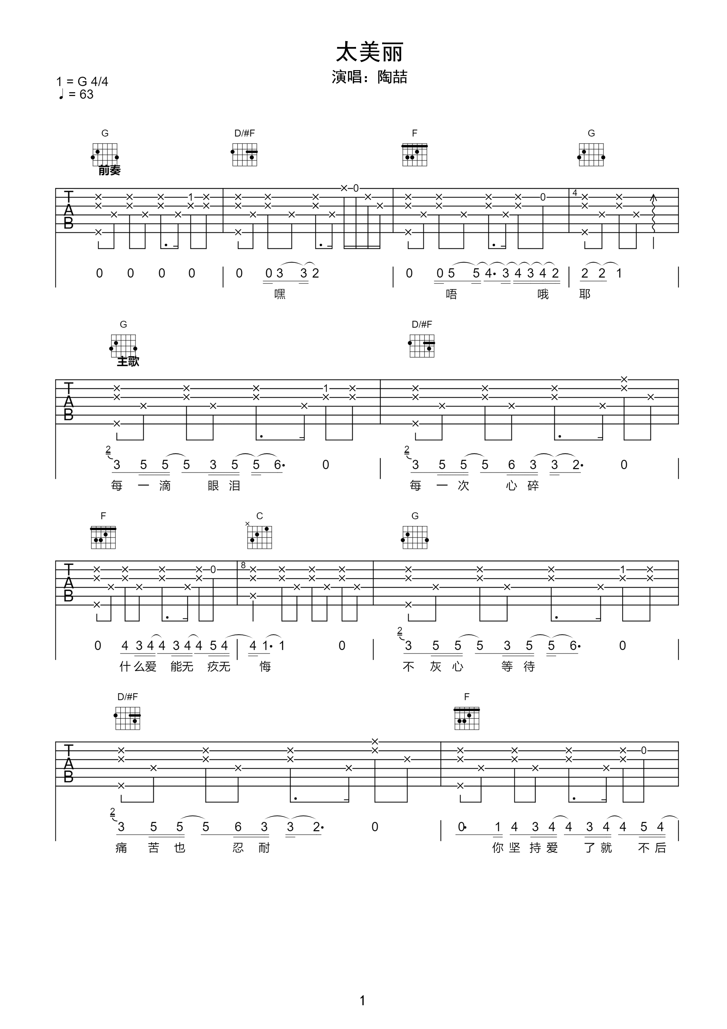 吉他简谱《入戏太深》简单版C调和弦谱(弹唱谱) - 原调C调吉他谱 - 吉他简谱
