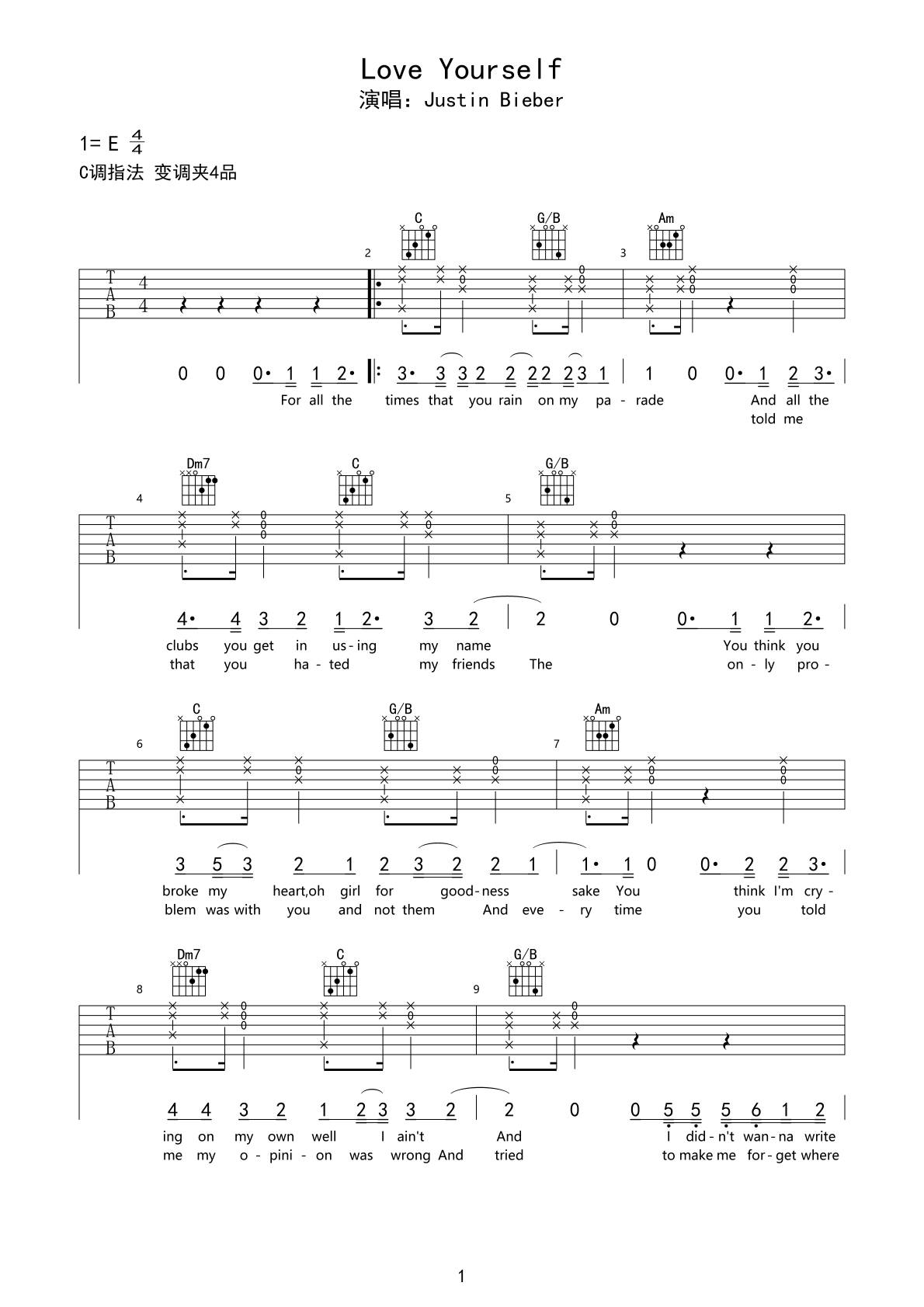 Justin Bieber "Love Yourself" Sheet Music Notes | Download Printable ...