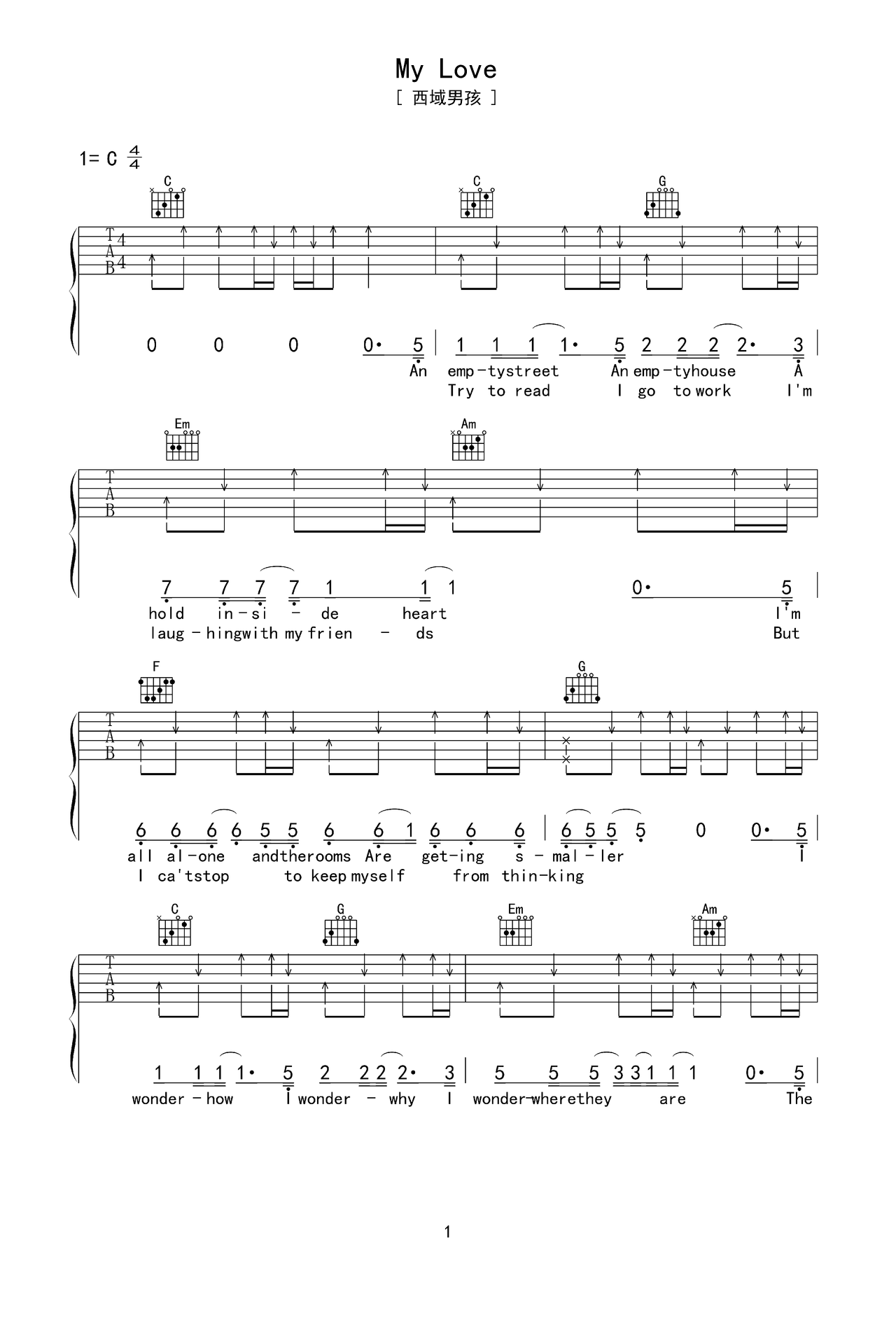 吉他独奏歌曲谱《My Love David Krevger曲》六线谱-吉他曲谱 - 乐器学习网