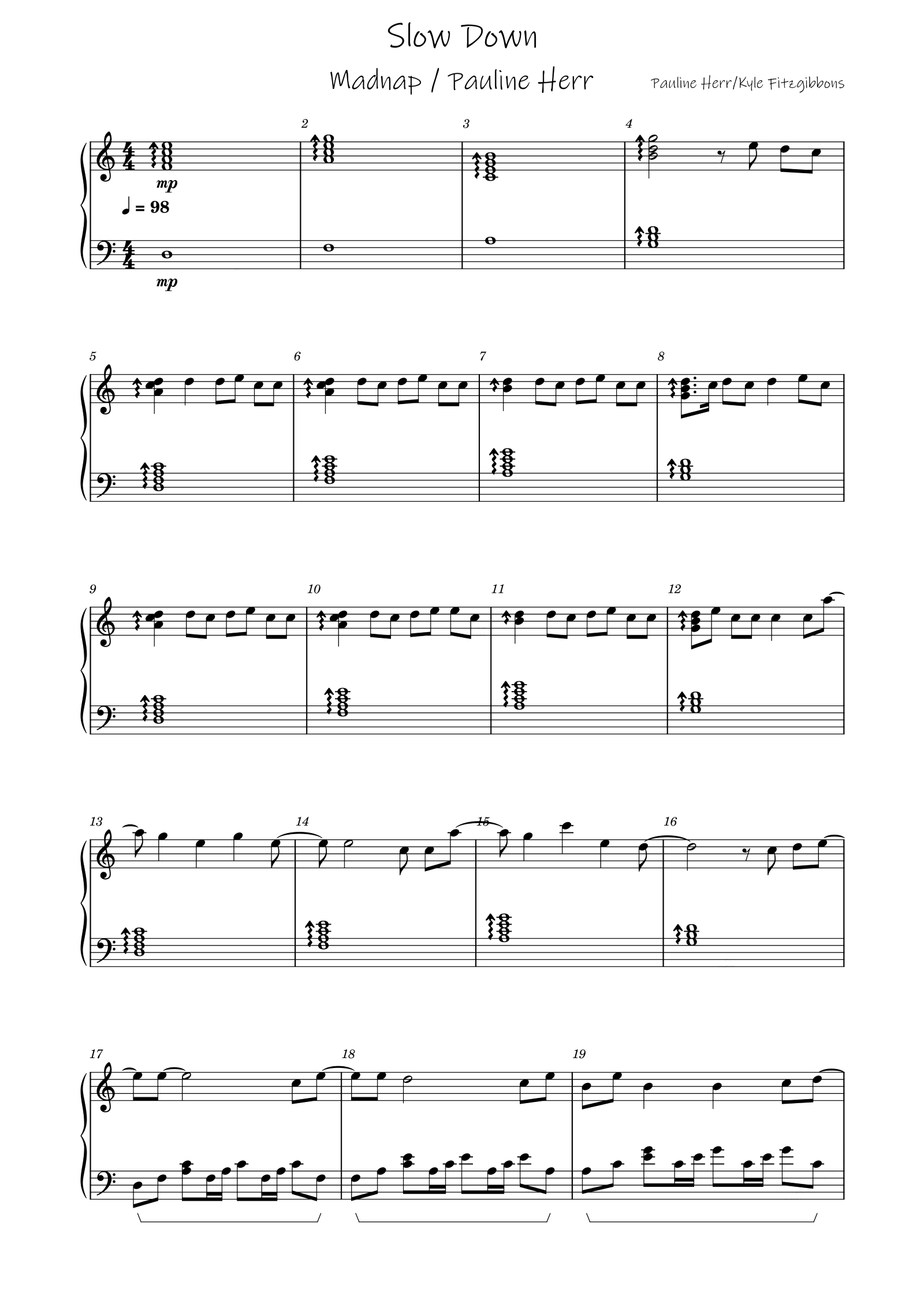 原版Slow Down钢琴谱 - Madnap,Pauline Herr经典完整钢琴谱 - 小白0基础入门版 - 易谱库