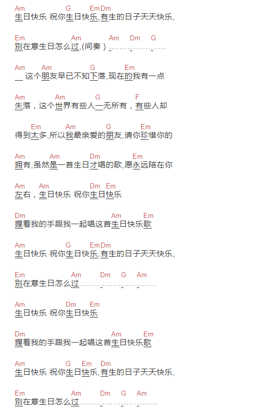 男声版你的生日六线谱初级版郑智化吉他和弦谱c调男生简易弹唱版c调