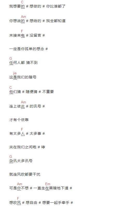 简单版暗号吉他谱c 男生版c调六线简谱 周杰伦吉他谱 和弦弹唱简谱 吉他简谱