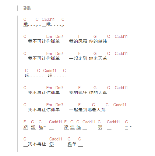 不再讓你孤單六線譜入門級c調吉他譜_簡單版陳昇吉他和絃譜_初學者