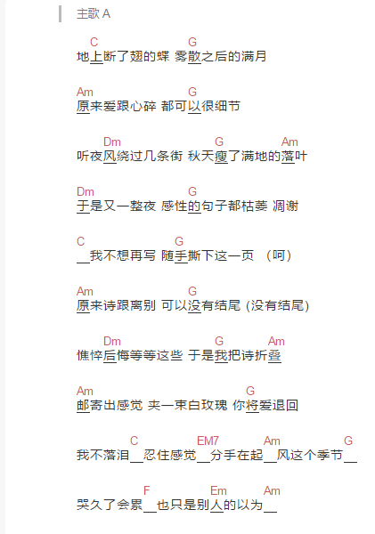 我落泪情绪零碎六线谱入门级c调吉他谱_简单版周杰伦吉他和弦谱_初学